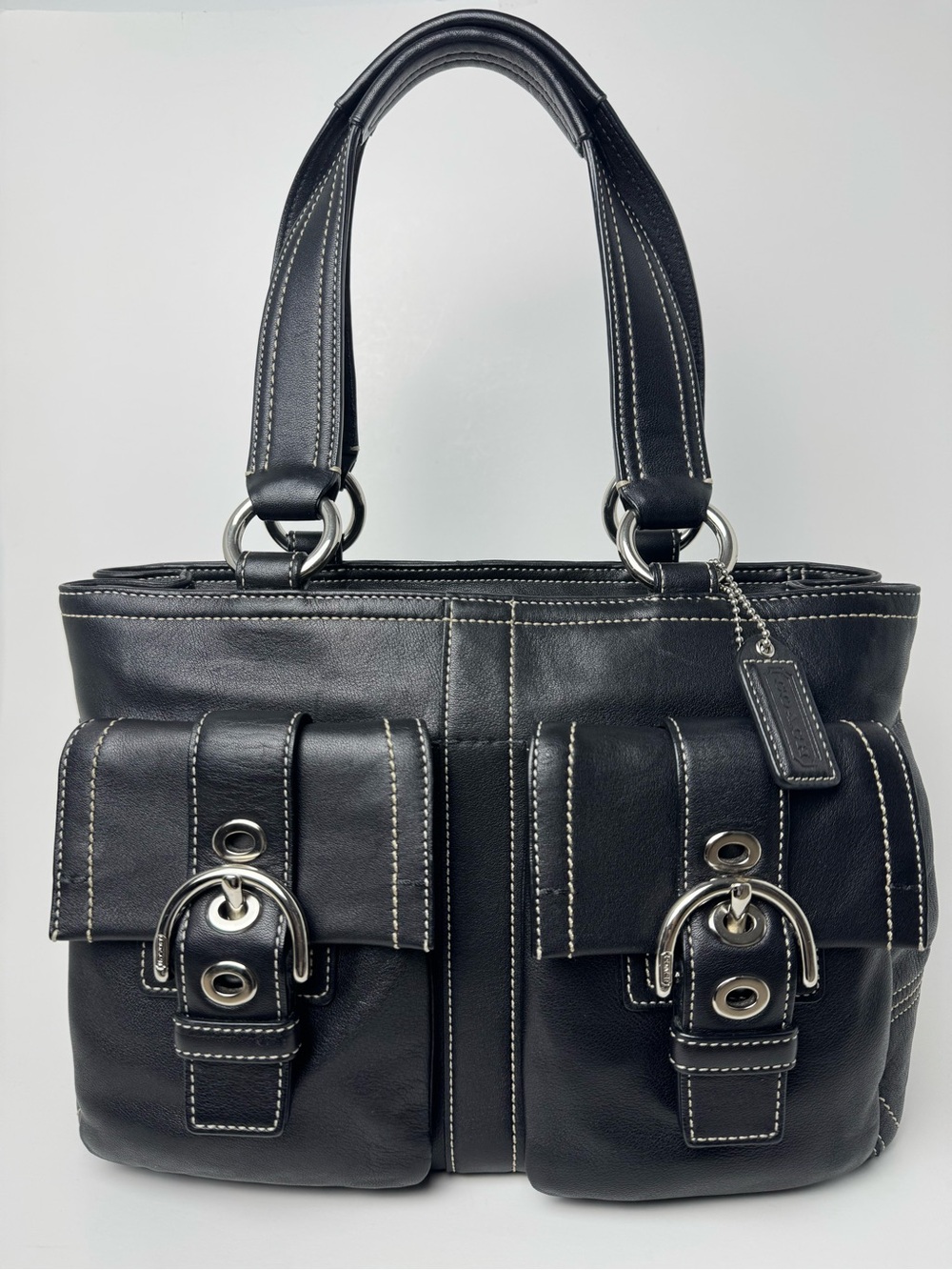 Coach Soho Black Leather Double Buckle Pocket Shoulder Bag-F08A09 -Y2K